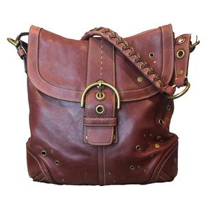 Vintage COACH Soho Buckle Burgundy Studded Top Flap Leather Shoulder Bag